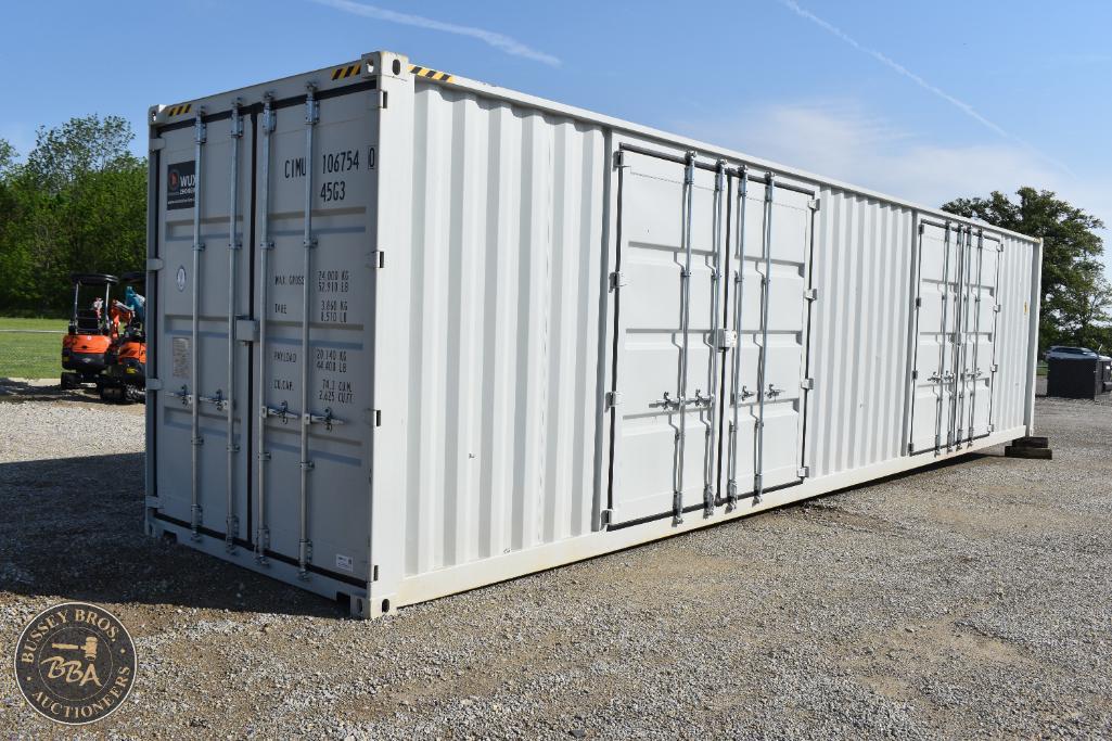 Large white shipping container for storage or transport, ideal for construction sites or industrial.