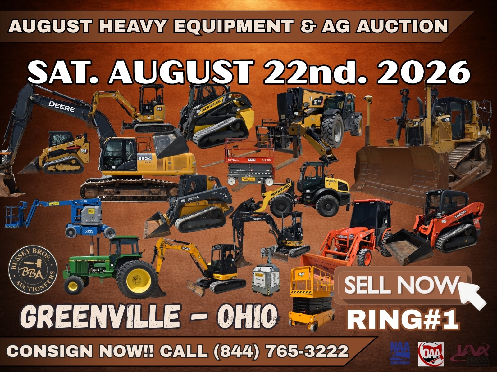 Heavy equipment and machinery at the August 2026 auction in Greenville, Ohio.
