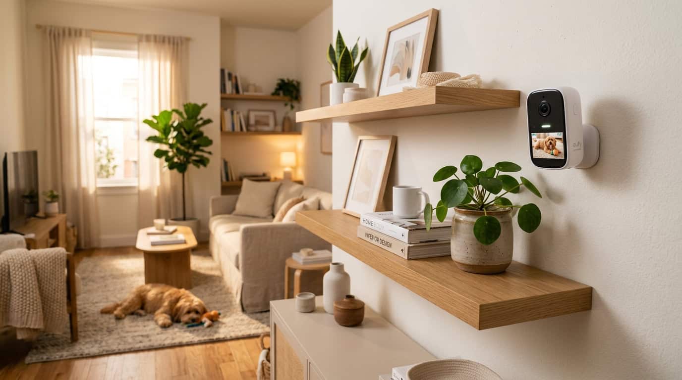 Best pet camera mounted in apartment showing live feed of dog