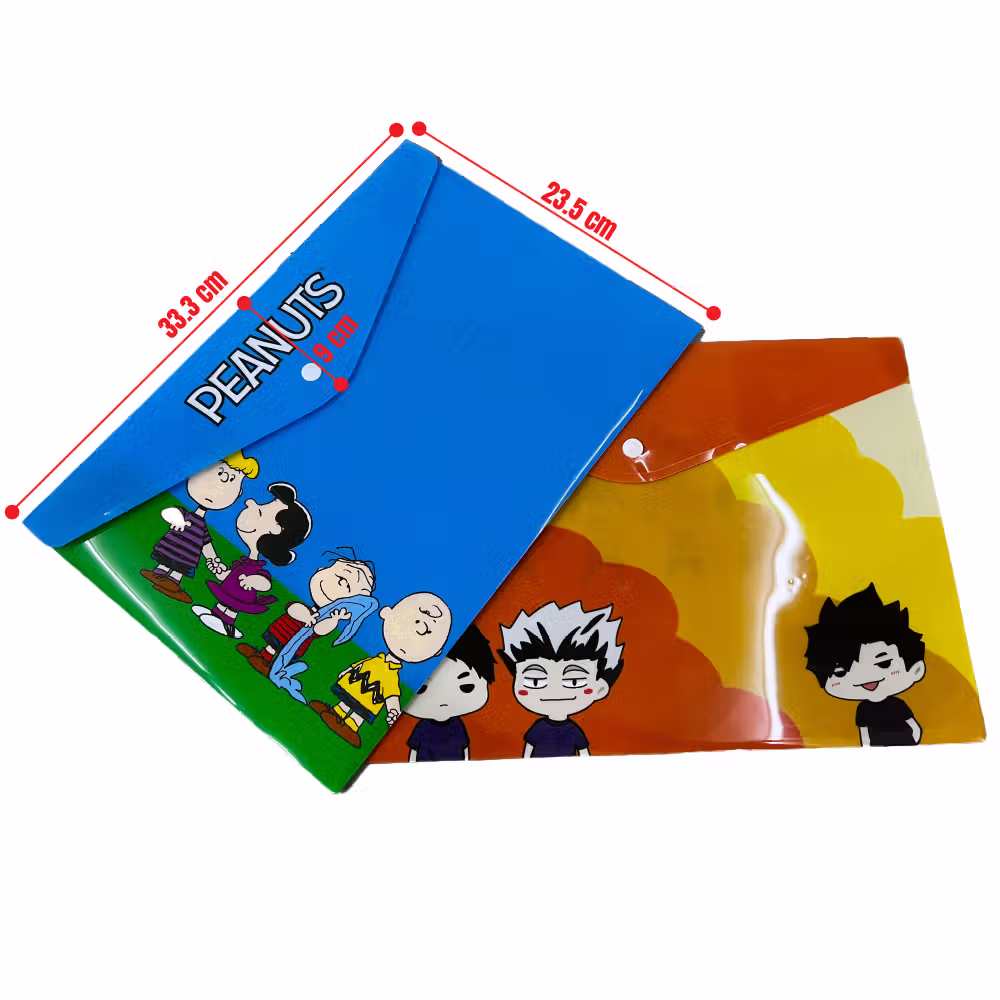 บริการรับสั่งทำแฟ้มกระดุมพลาสติกพิมพ์ลาย (Custom Snap Folder) ขนาดมาตรฐาน 33.3 x 23.5 ซม. ผลิตด้วยวัสดุพรีเมียม งานพิมพ์สีสดคมชัดทึบแสง