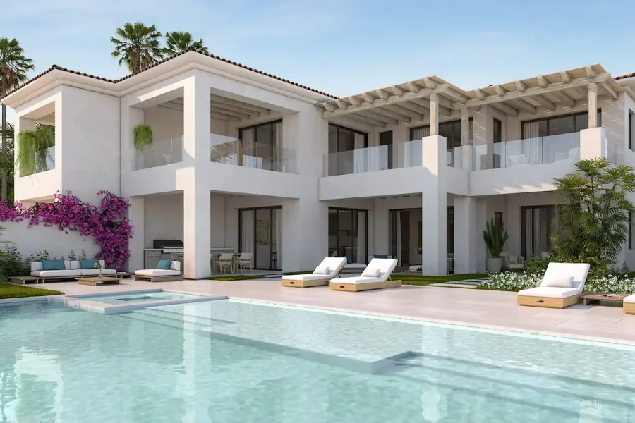Luxury Modern Villa With A Private Pool In Cabo Del Sol, Mexico, Featuring Spacious Terraces, Elegant Outdoor Furniture, Lush Tropical Landscaping, And Stunning Views Perfect For Upscale Living.