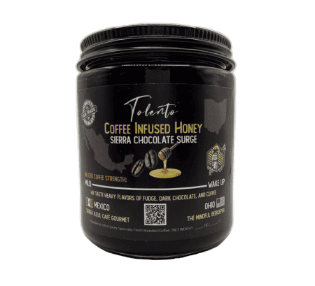 Café Tolento Coffee Infused Honey with dark chocolate flavor, premium quality.
