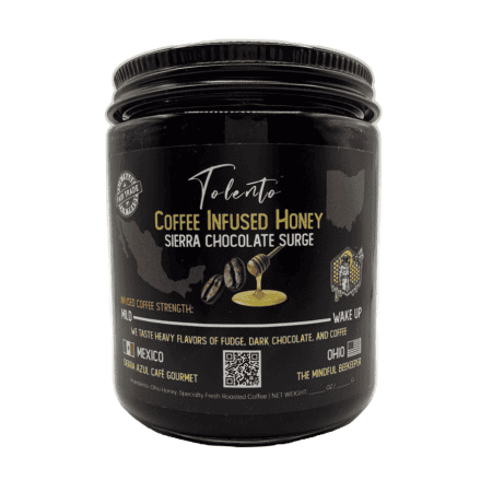 Café Tolento Coffee Infused Honey with dark chocolate flavor, premium quality.