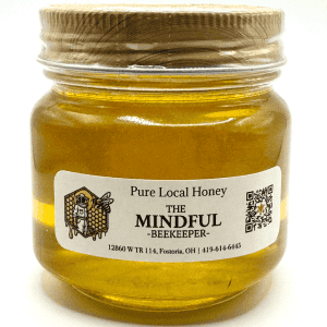 Close-up of pure local honey jar from The Mindful Beekeeper in Ohio.
