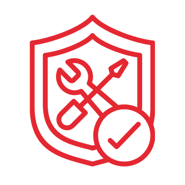 Red outline of a shield with a wrench and screwdriver crossed inside, plus a circle with a check mark overlapping the bottom right—symbolizing reliability and expertise. Choose Us for trusted, proven protection.