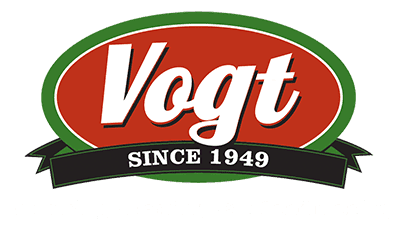 Logo for Vogt, established in 1949, with a green and red oval design. Text below reads: "Plumbing • Heating • Air Conditioning.