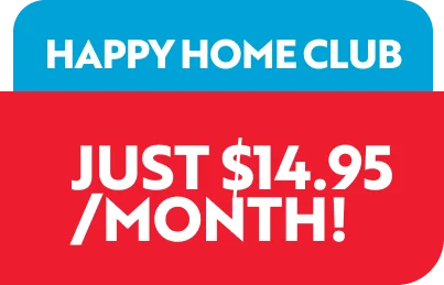 Blue and red banner with text: "HAPPY HOME CLUB," "JUST $14.95/MONTH!"—your Hero maintenance plan for year-round peace of mind.