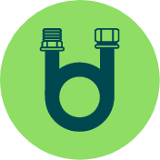 Icon of a dark blue siphon on a green circular background.