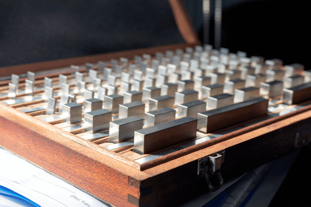 Precision gage block set used for calibration and measurement in the quality lab