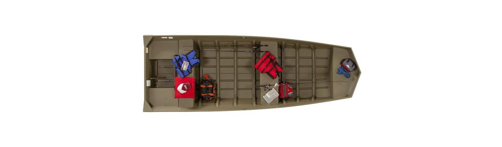 Fishing boat storage rack with fishing gear and accessories.