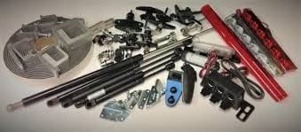 Various sports and automotive tools displayed for sports or vehicle maintenance.