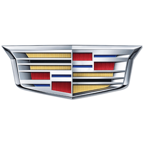 Cadillac emblem logo on car grille, luxury vehicle branding.