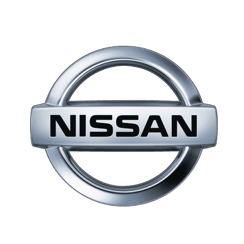 Nissan logo on a shiny silver background.
