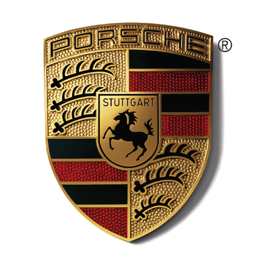 Porsche emblem representing luxury car brand in vibrant design.
