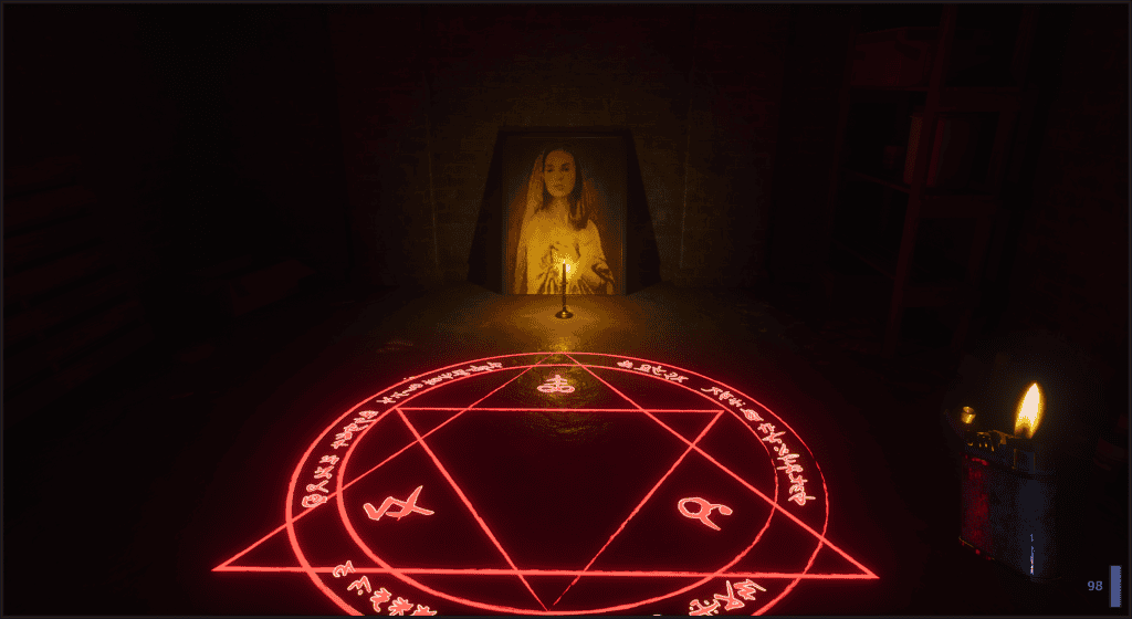 Ritual table with glowing pentagram and mystical symbols for Candey+.