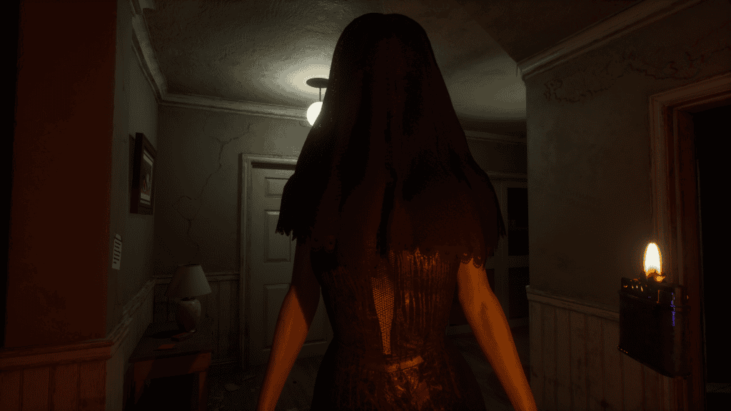 Horrific horror character with dark eyes and open mouth, creating a chilling atmosphere.