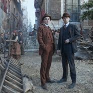 Young Sherlock reimagined in a gritty, dystopian cityscape with debris and urban decay.