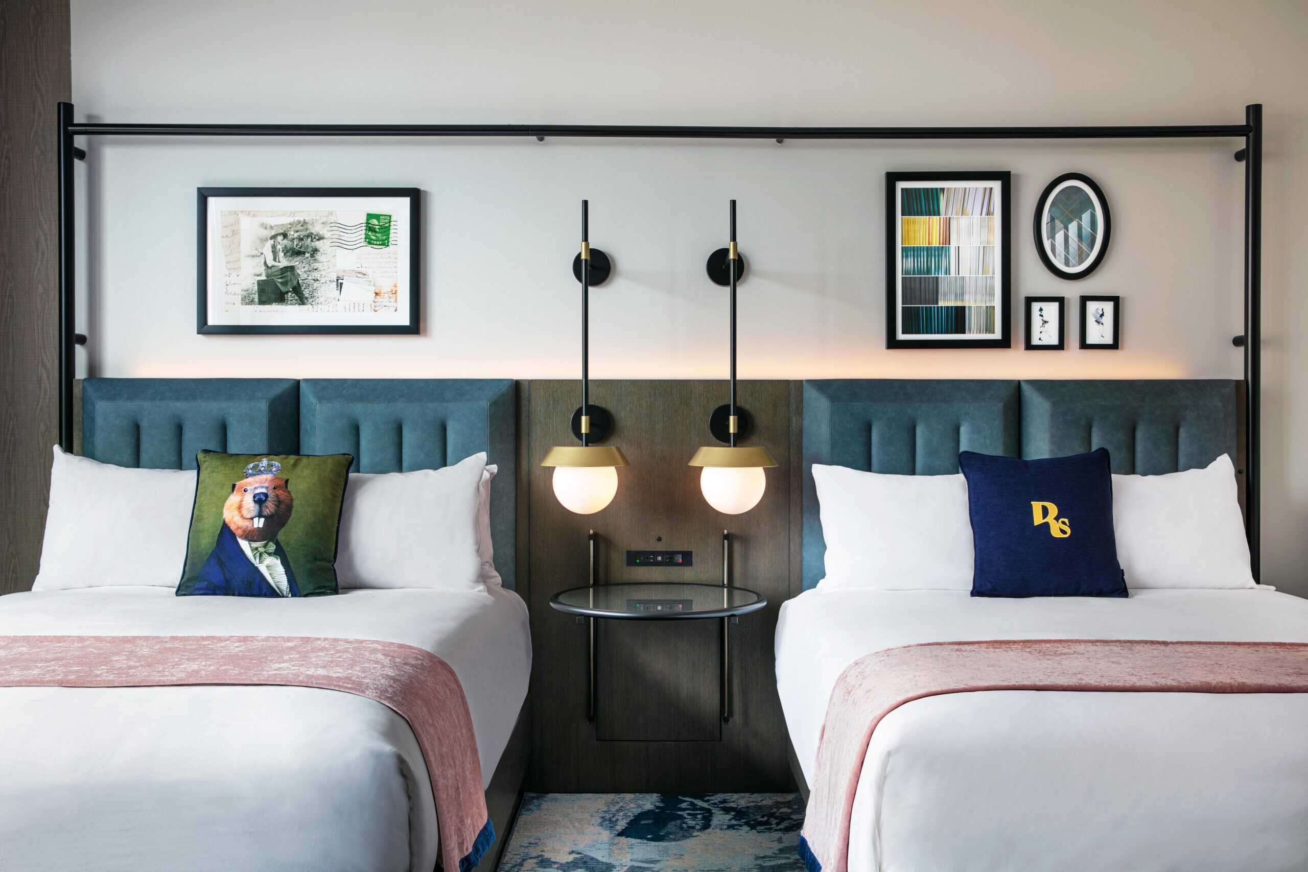 Detail view of the Two Queen guest room at The Royal Sonesta Capitol Hill, showcasing Capital City-inspired design elements.