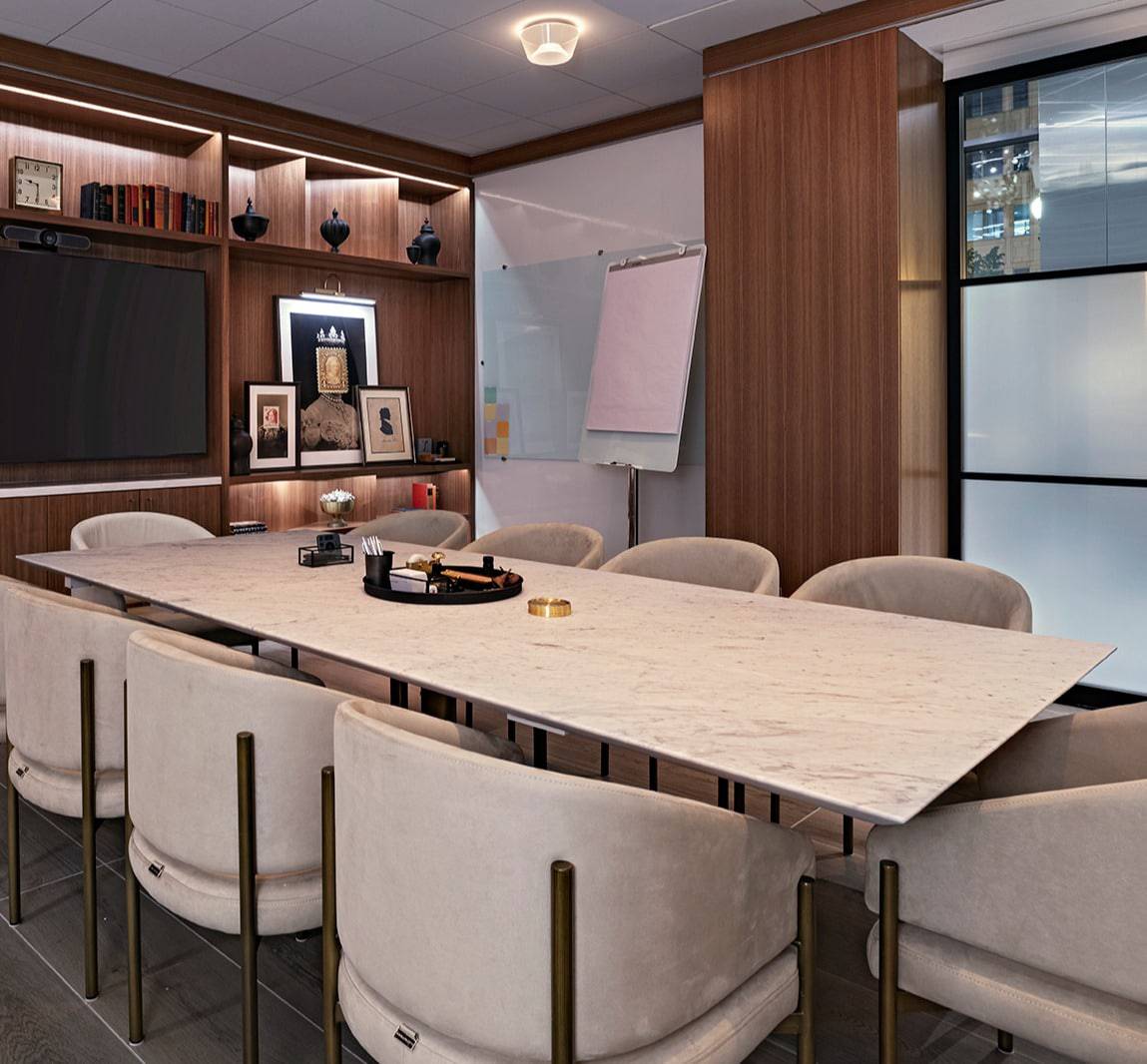 Image of the Work Suite at The Royal Sonesta Capitol Hill, showing a focused work setup at night.