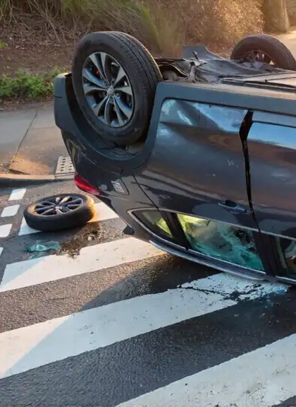 Black-SUV-Overturned-On-Crosswalk