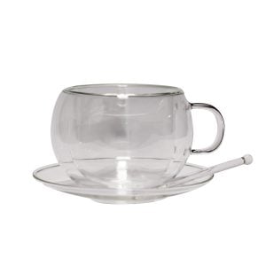 Double Wall Glass Teacup and Saucer (220ml)
