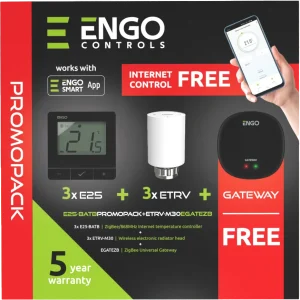 Promopack E25-BATB Controller x 3buc negru+ ETRV-M30 x 3buc + EGATEZB Internet Gateway x 1buc gratuit