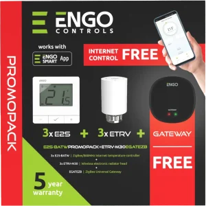 Promopack E25-BATW Controller x 3buc alb + ETRV-M30 x 3buc + EGATEZB Internet Gateway x 1buc gratuit