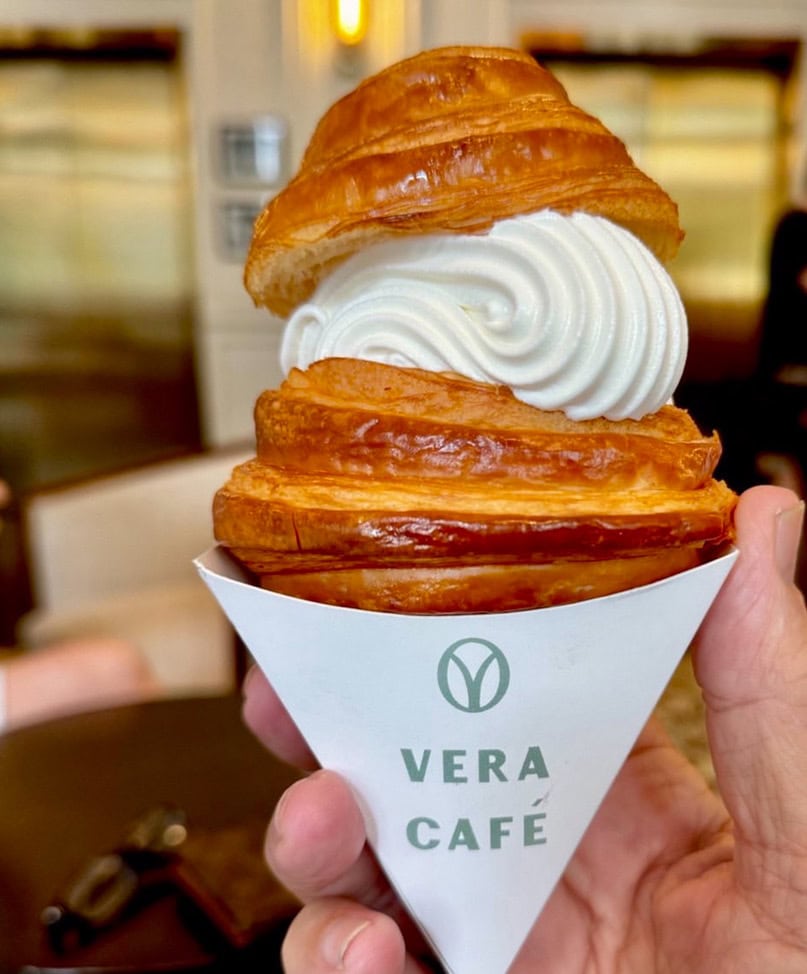 Soft serve ice cream in a warm croissant from Vera Café in Casco Viejo