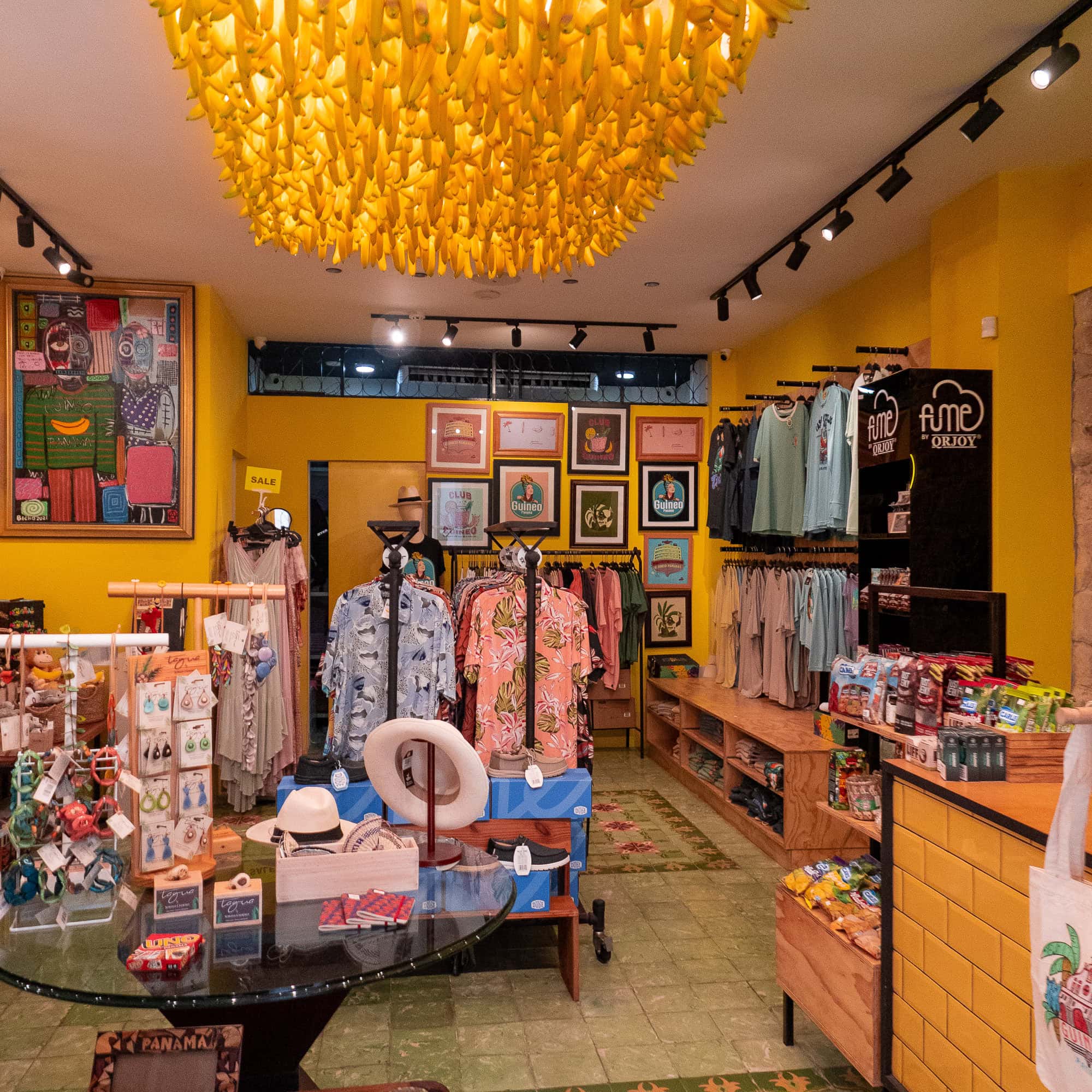 Interior of Furia gift shop in Casco Viejo with colorful apparel, art, and accessories