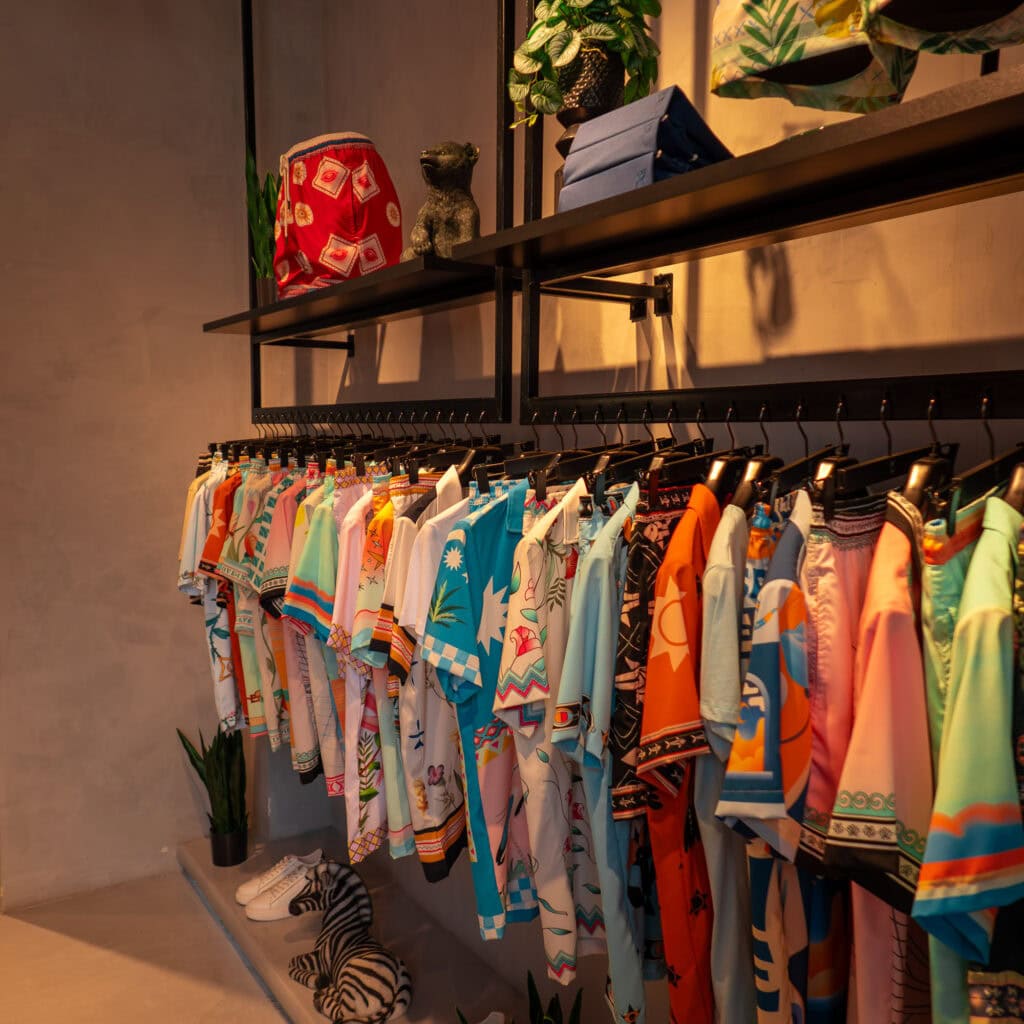 Colorful men’s and boys’ shirts on display at a boutique in Casco Viejo, Panama