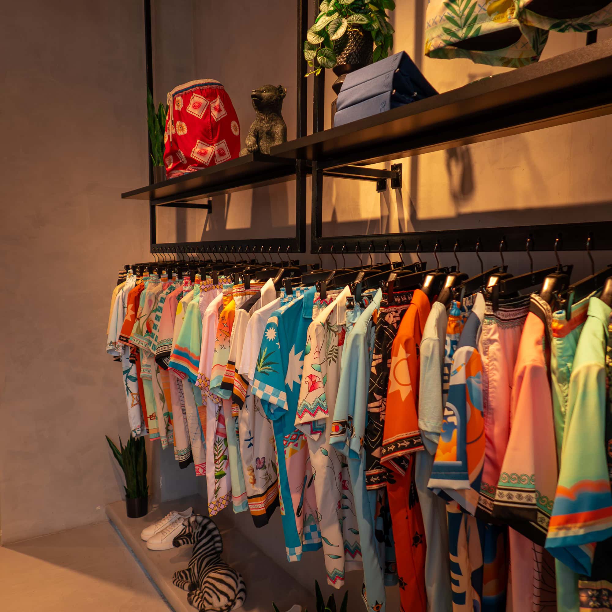 Colorful men’s and boys’ shirts on display at a boutique in Casco Viejo, Panama