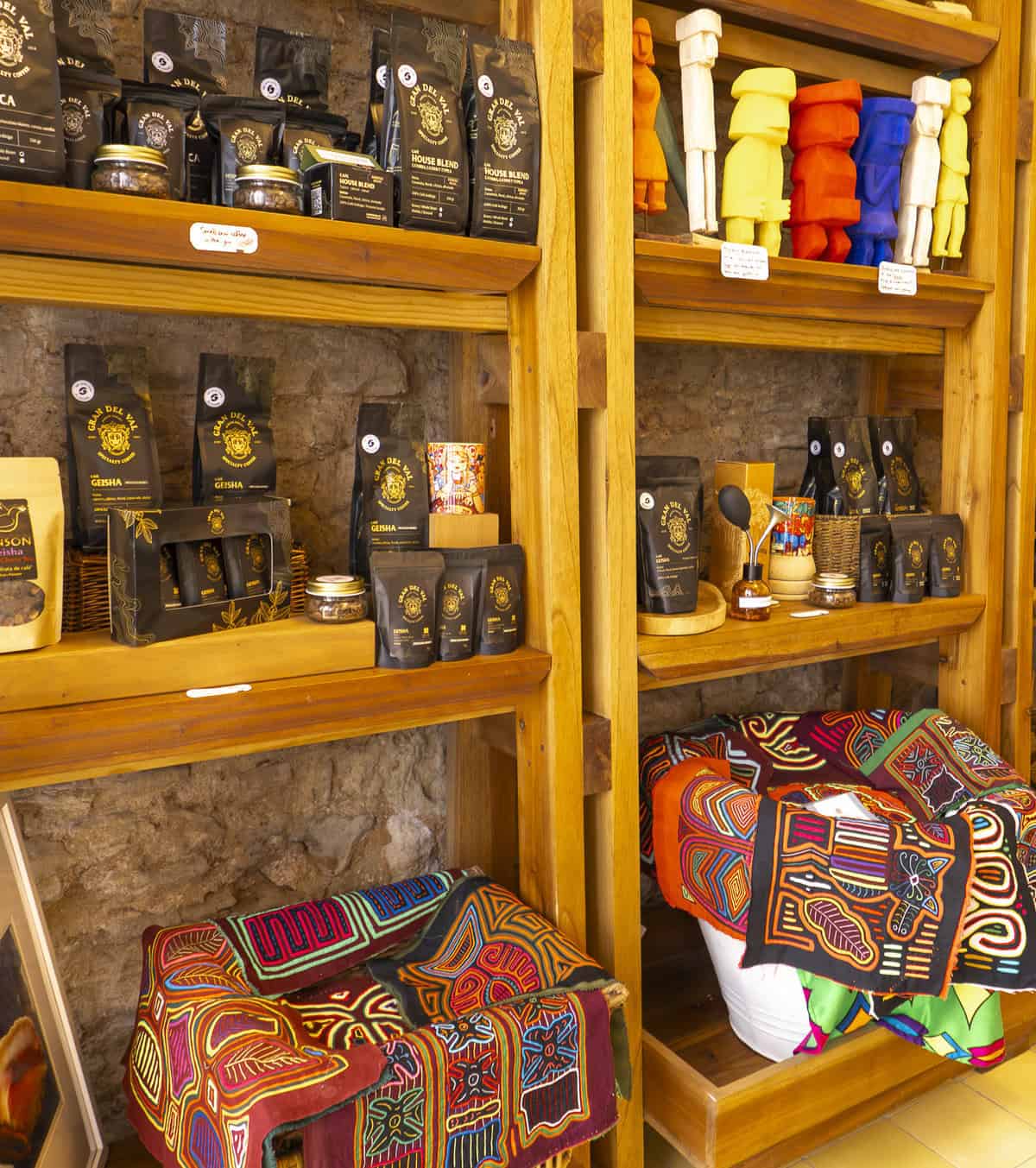 Handmade gifts and products at El Motete gift shop in Plaza Catedral, Casco Viejo Panama—featuring local coffee, molas, and crafts made in Panama