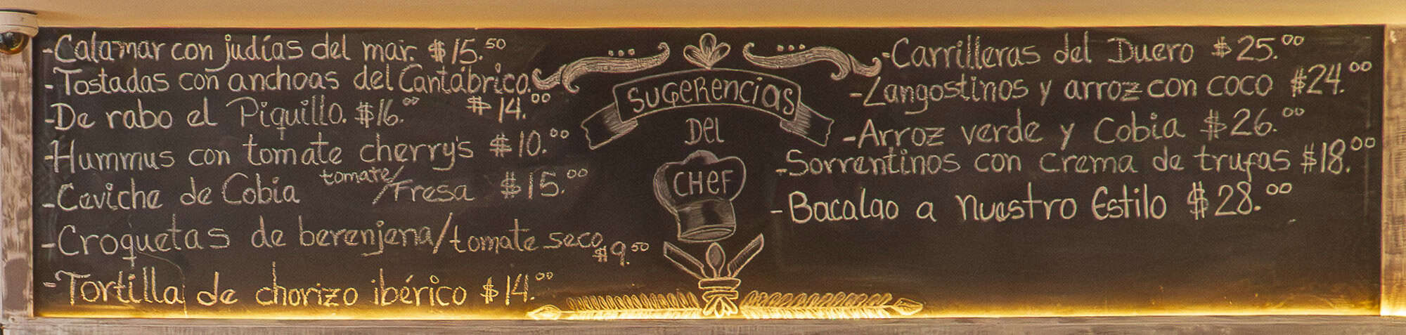 Santa Rita Casco Viejo restaurant chalkboard menu with daily specials