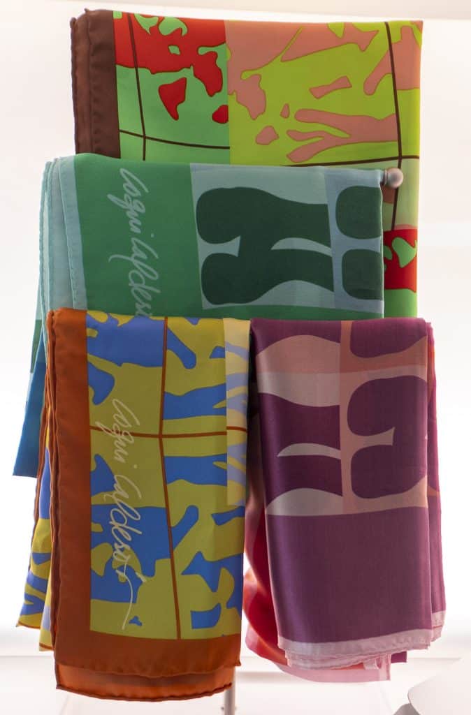 Colorful designer scarves from the MAC Panamá Casco Antiguo museum gift shop