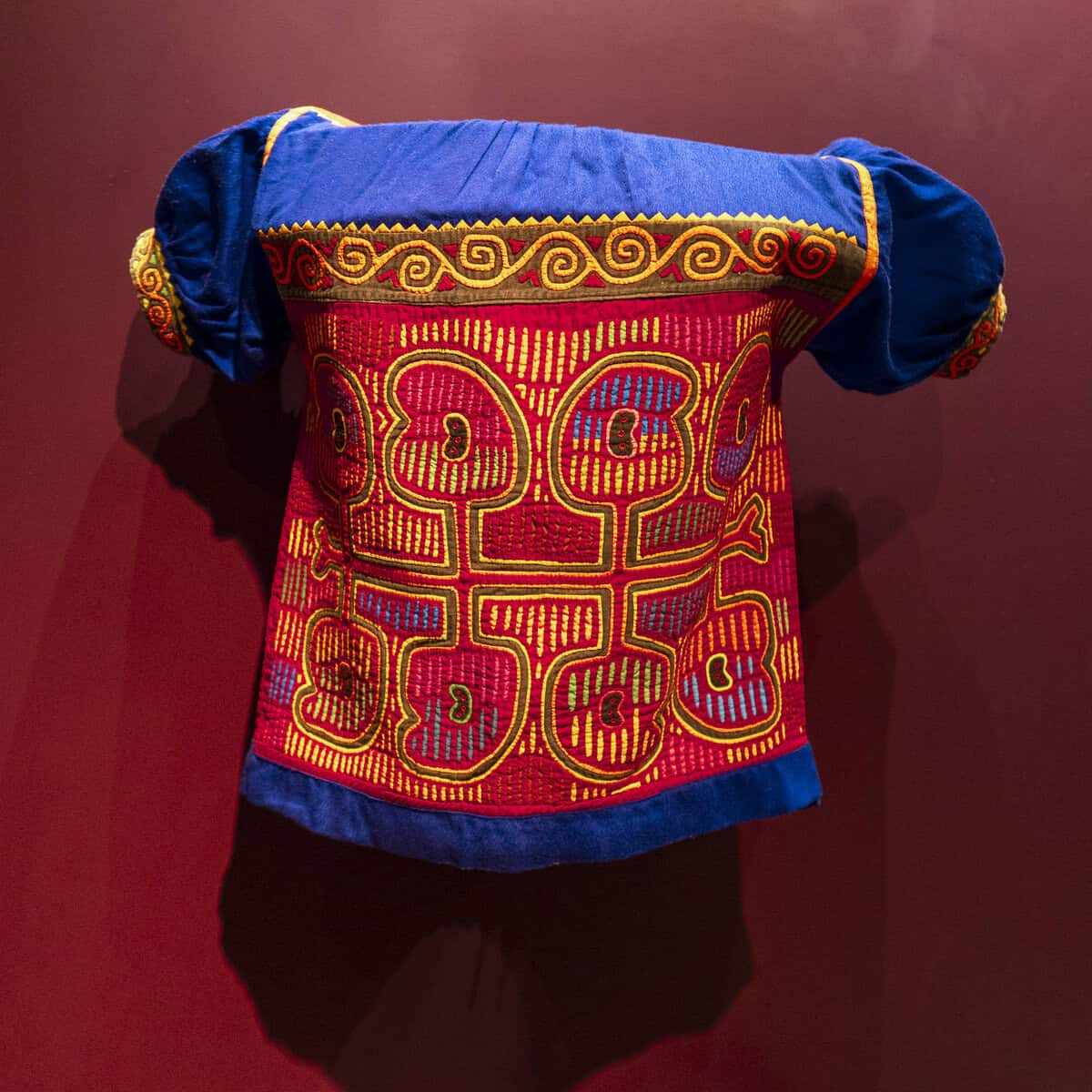 Traditional Guna Yala mola blouse on display at The Museo de la Mola in Casco Viejo, Panama City.