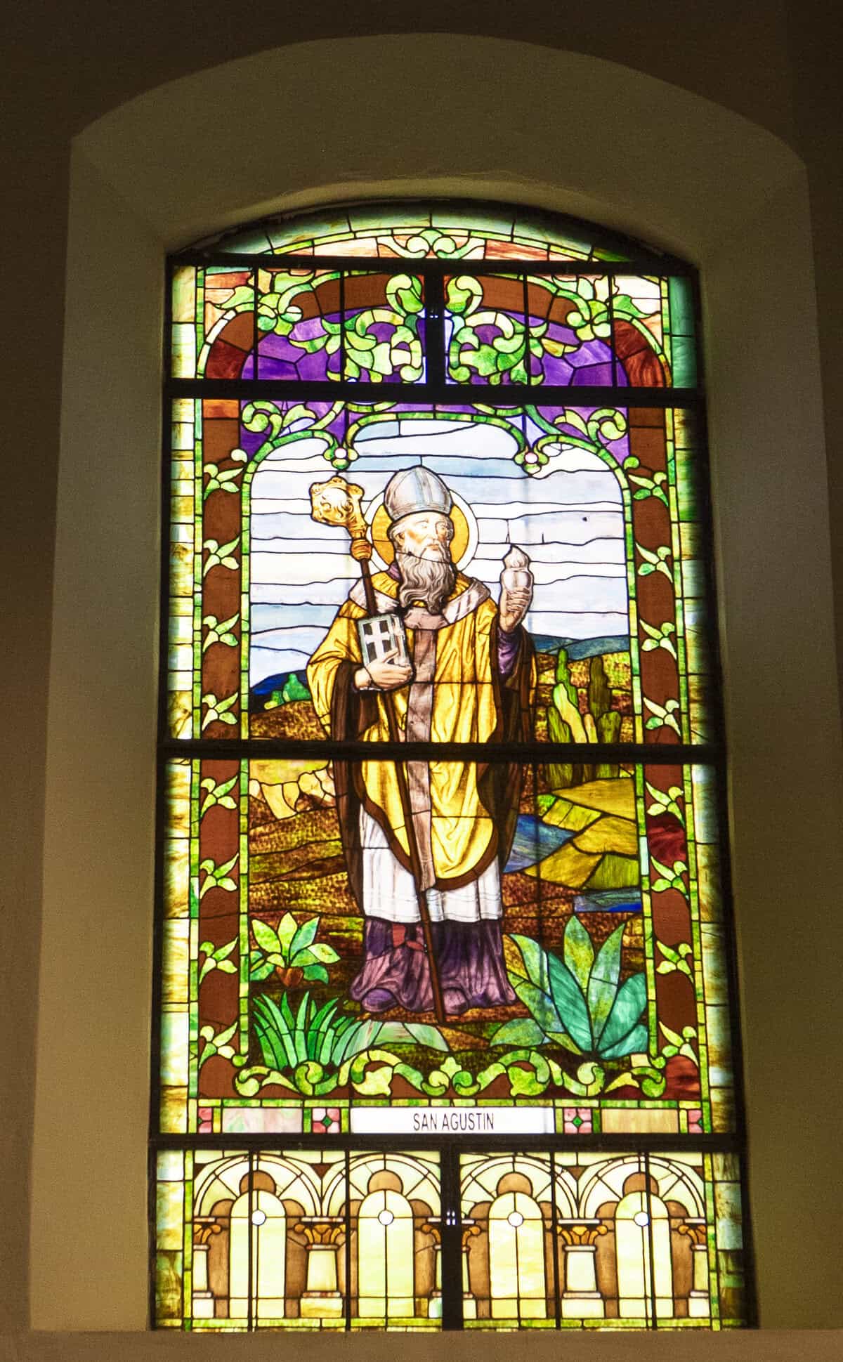 Stained-glass window of Saint Augustine inside the Metropolitan Cathedral of Panama in Casco Viejo.