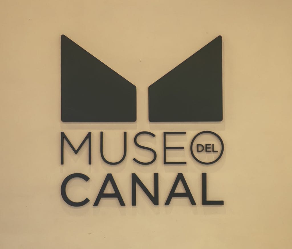 Panama Canal Museum logo on display at the entrance in Casco Viejo, symbolizing the country’s connection between two oceans and its renewed cultural identity.