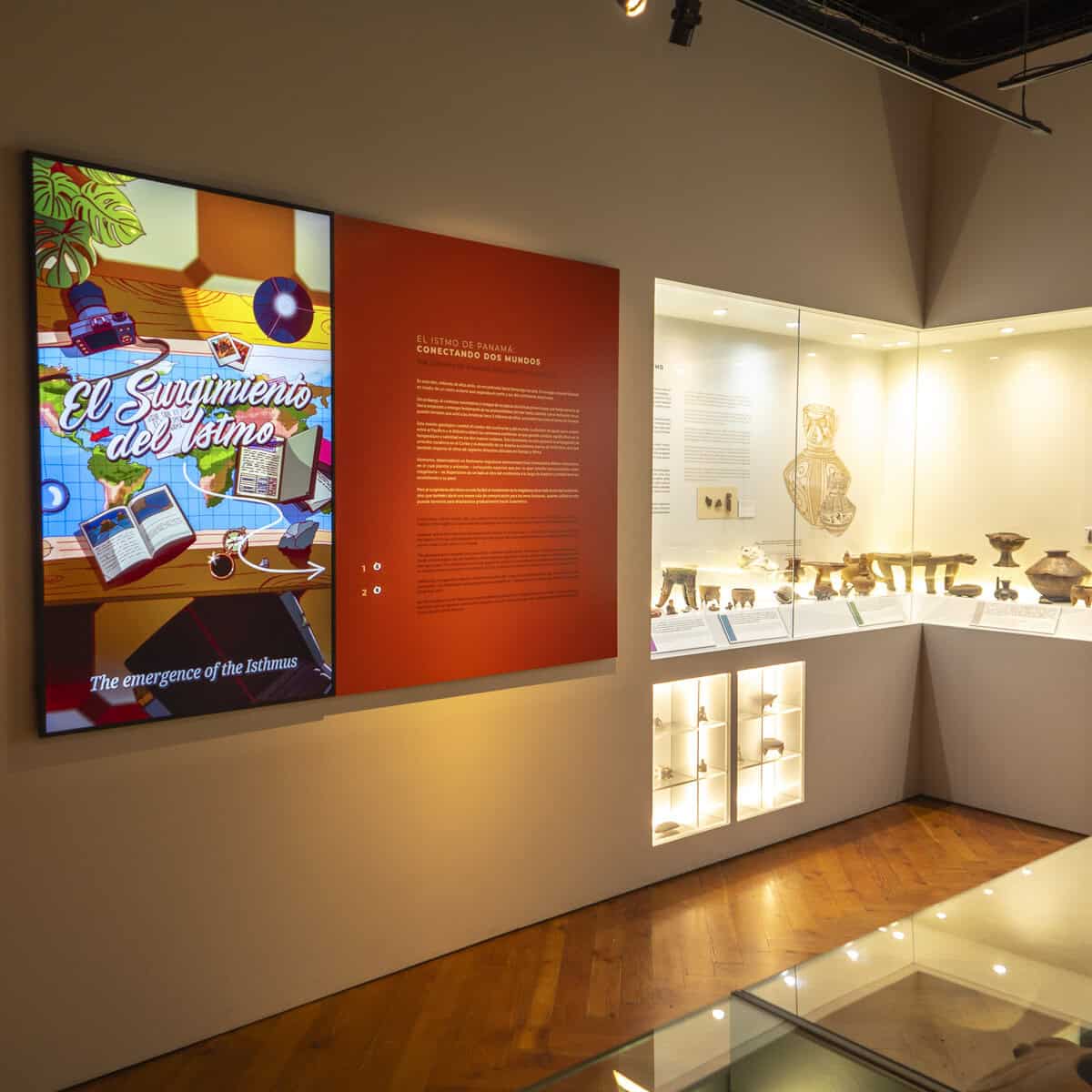 Exhibit titled “The Emergence of the Isthmus” at the Panama Canal Museum in Casco Viejo, explaining how Panama’s formation connected the Americas and transformed global ecosystems.