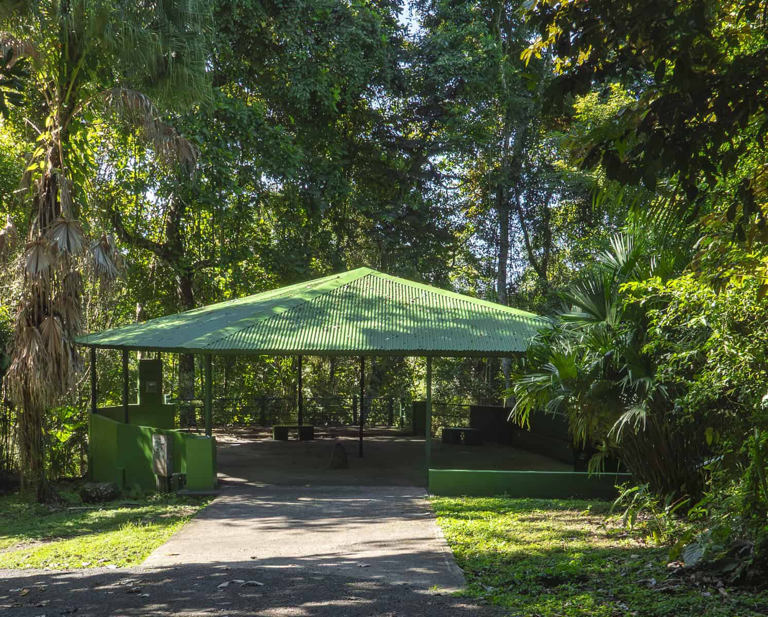 Entrance pavilion surrounded by tropical trees at Metropolitan Natural Park Panama City