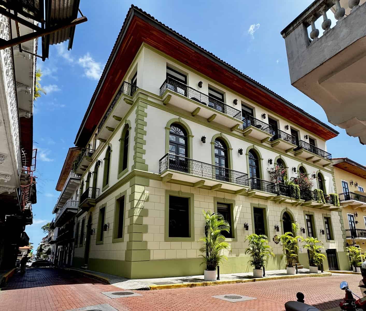Casa Garay restored in Casco Viejo Panama with balconies and palm trees in 2024