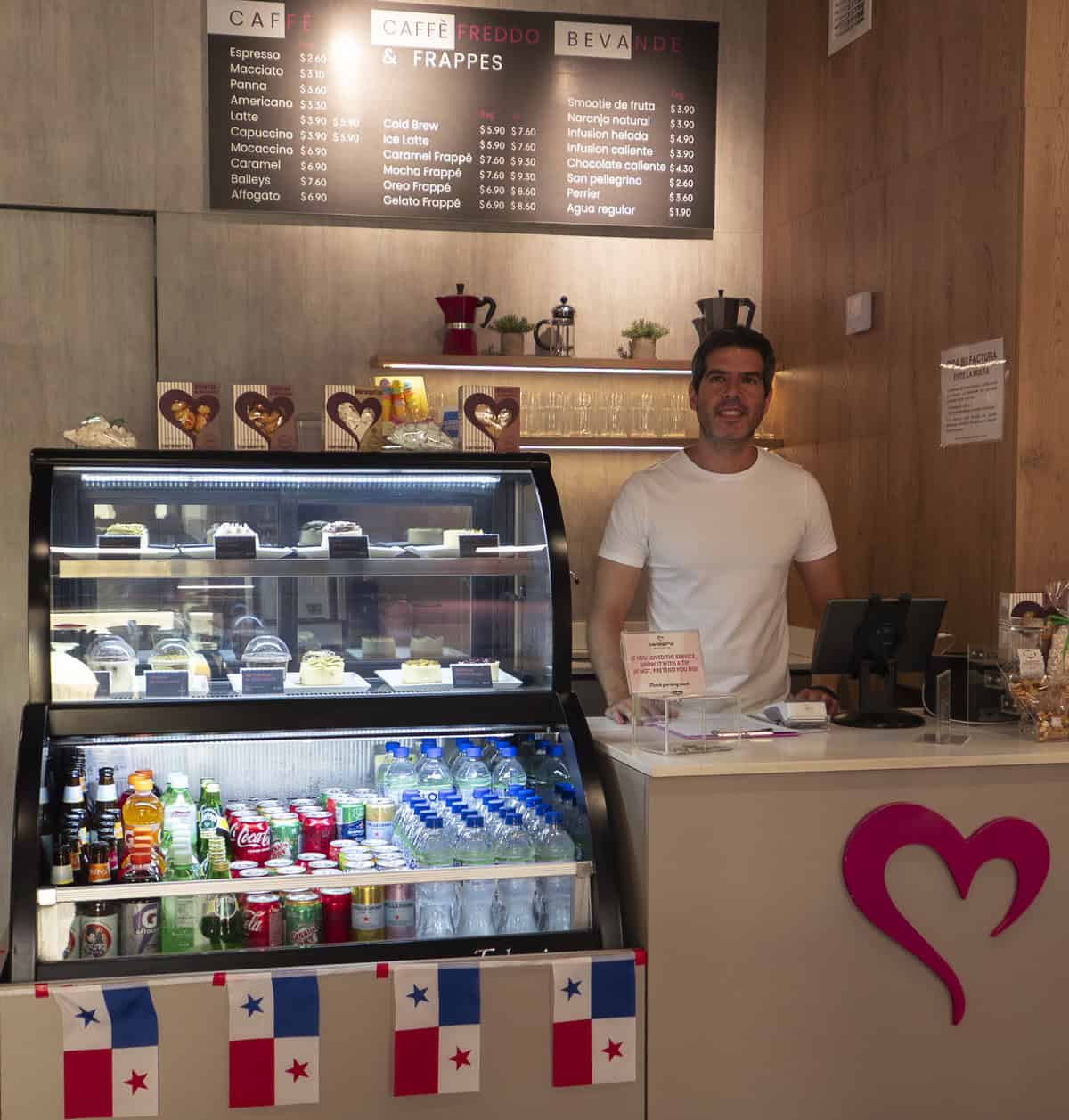 Barista at Benissimo Gelato Café in Casco Viejo Panama standing behind the counter