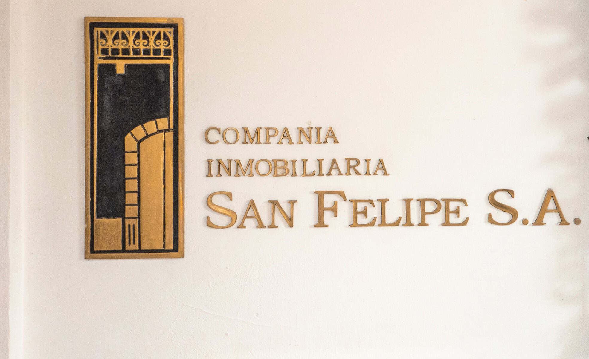 Compañía Inmobiliaria San Felipe logo on a restored heritage building in Casco Viejo Panamá