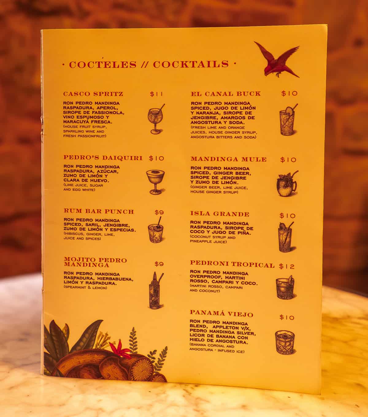 Mandinga Rum Bar cocktail menu featuring Panamanian rum twists on classic cocktails in Casco Viejo