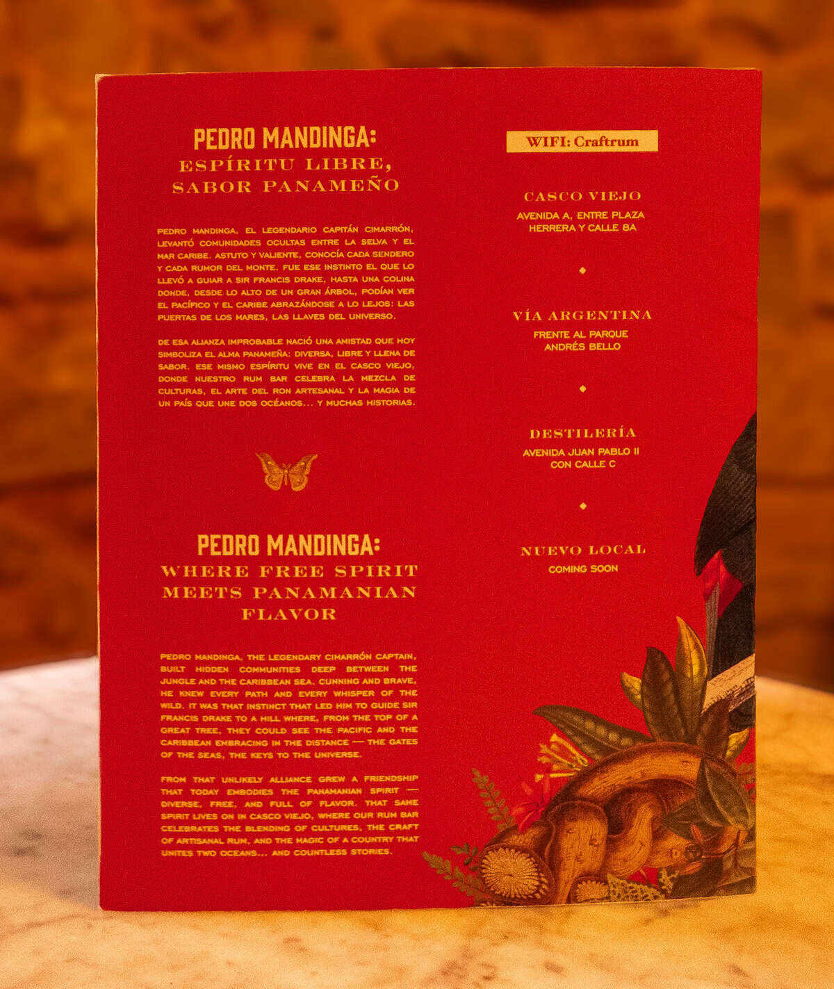 Mandinga Rum Bar menu detailing Panamanian rum flights and tasting options in Casco Viejo