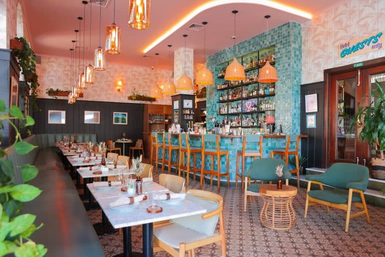 Interior dining room at Mahalo restaurant in Casco Viejo, Panama