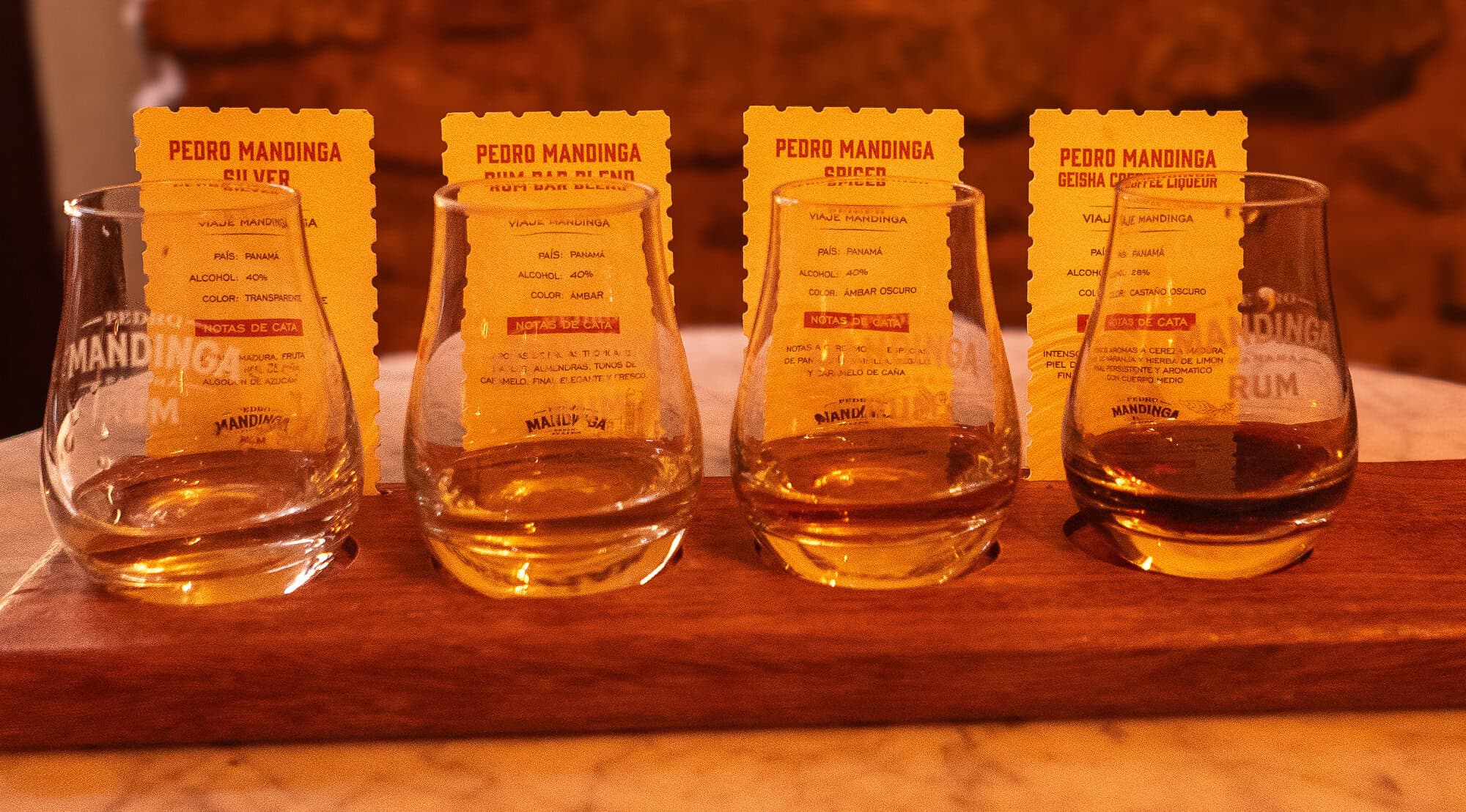 Rum tasting flight at Mandinga Rum Bar in Casco Viejo, Panama featuring Panamanian aged rums