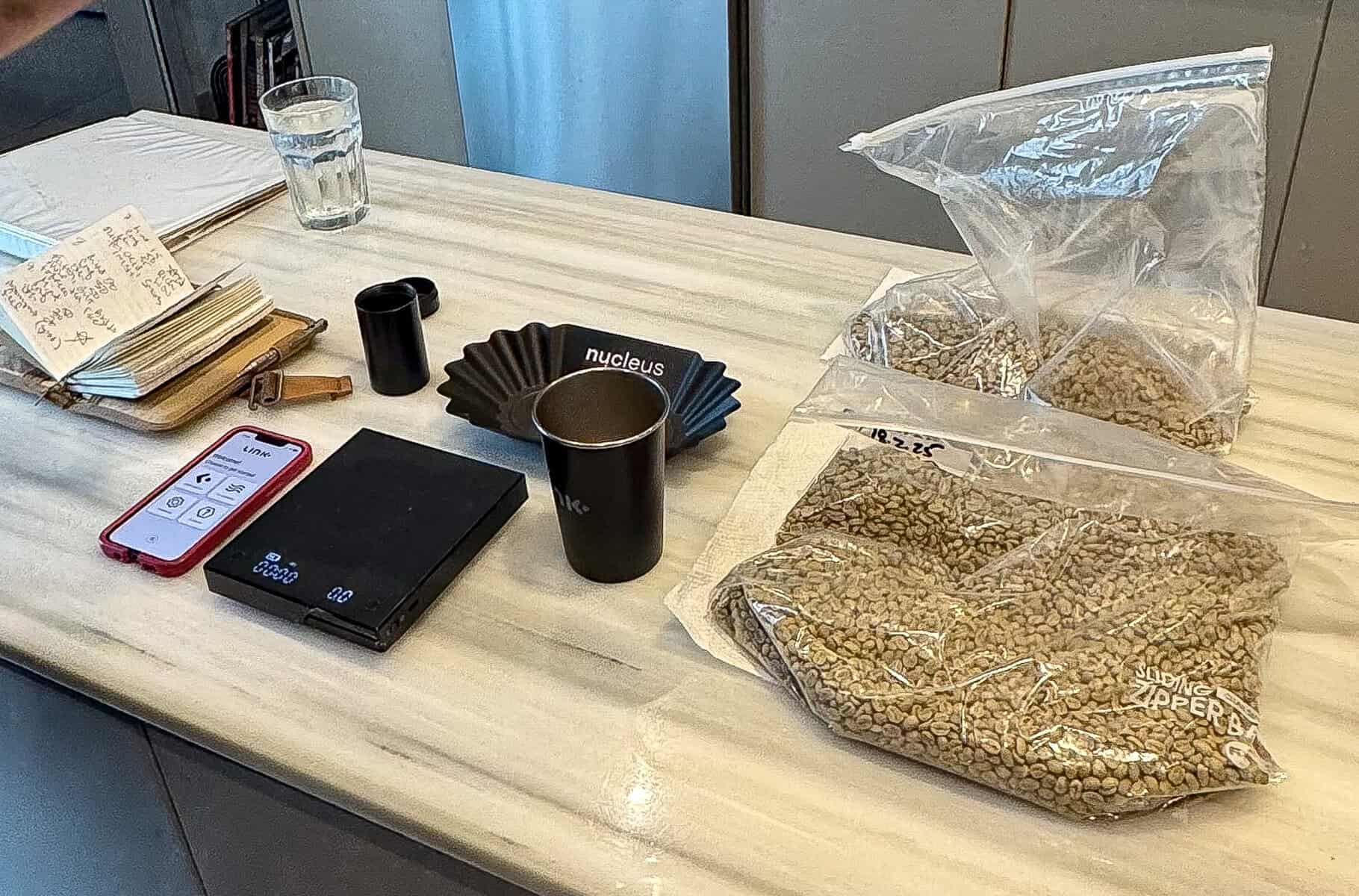 Coffees of Panama green coffee beans before roasting at a specialty coffee facility