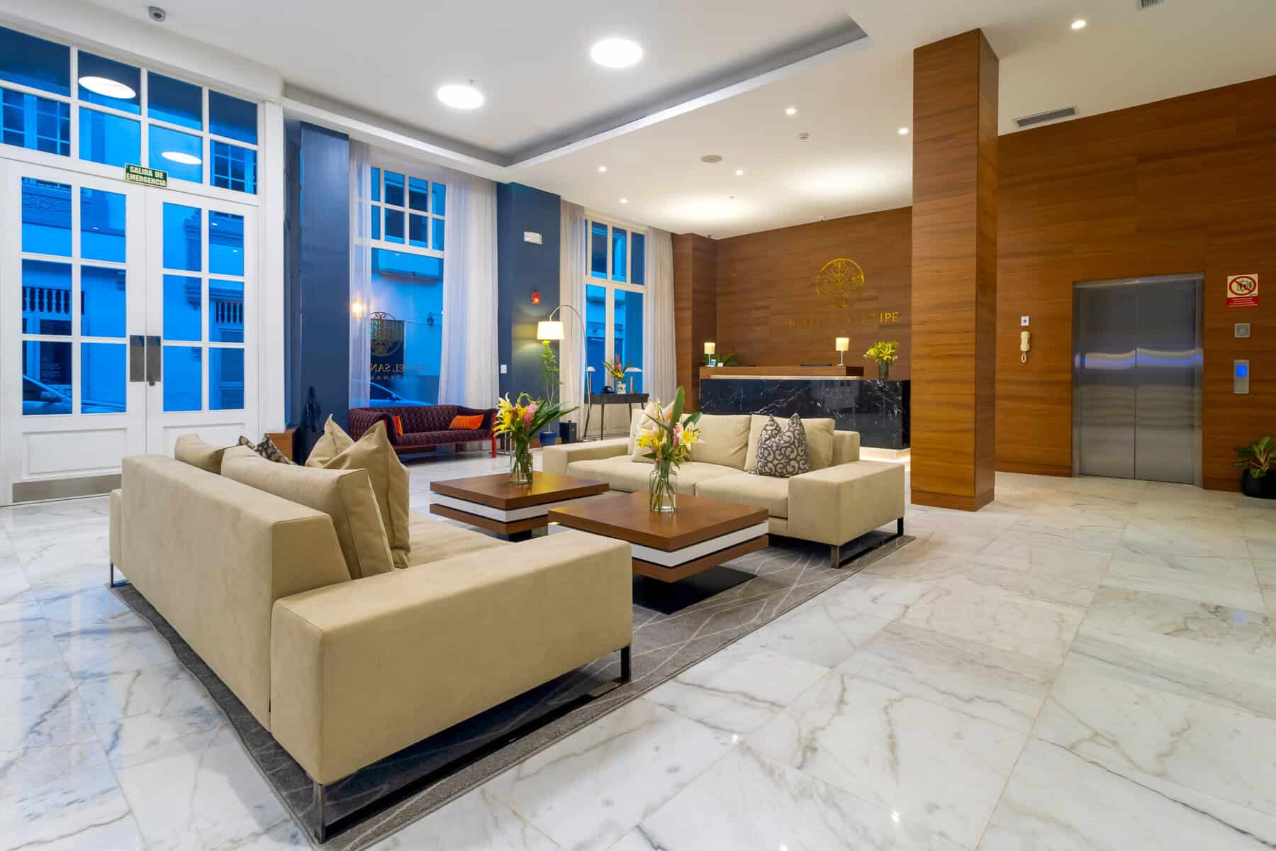 Hotel San Felipe lobby Casco Viejo Panama boutique hotel interior seating area reception space