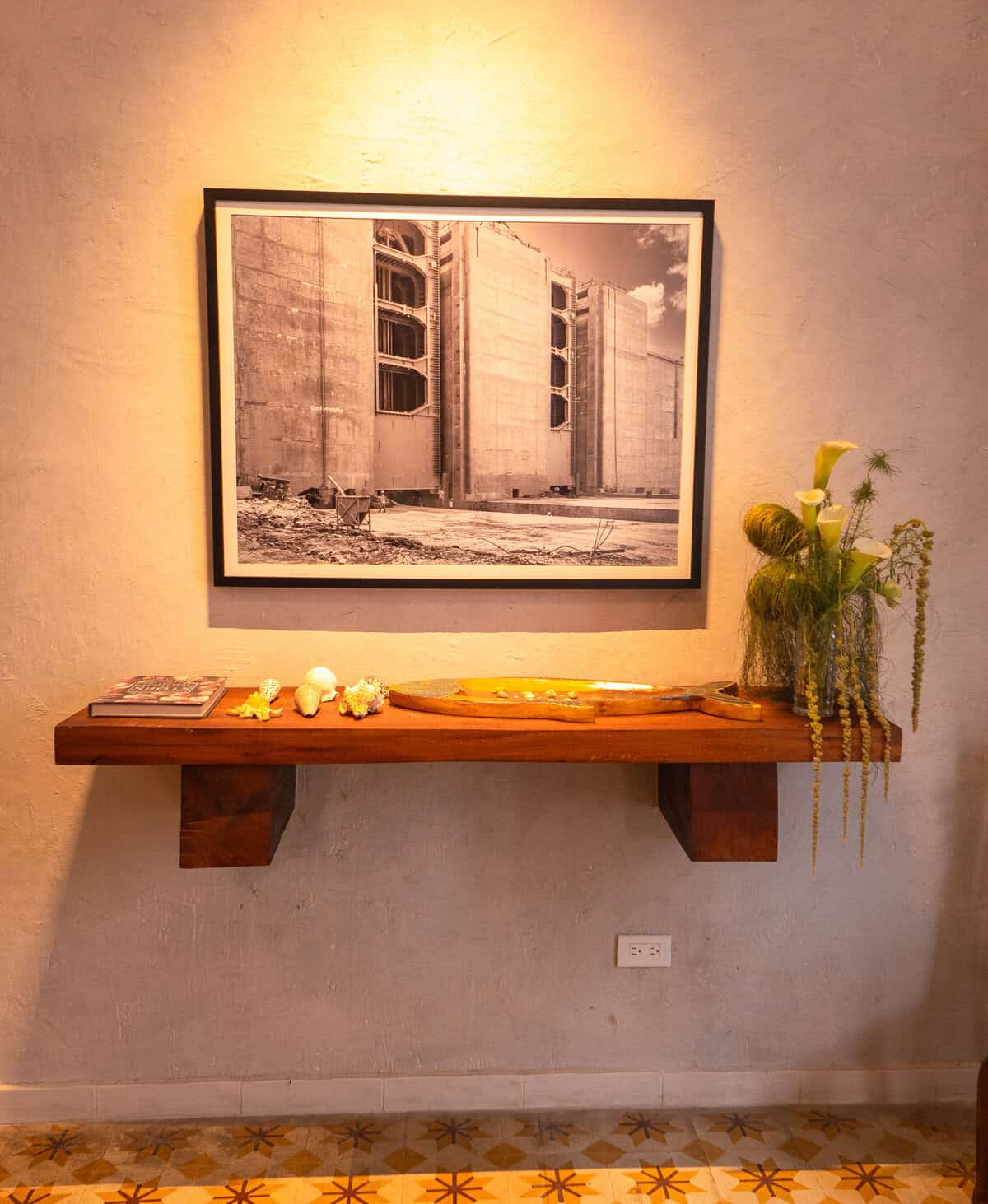 Panama Canal locks gates historic photograph displayed inside Olympia Coffee Studio Casco Viejo Panama