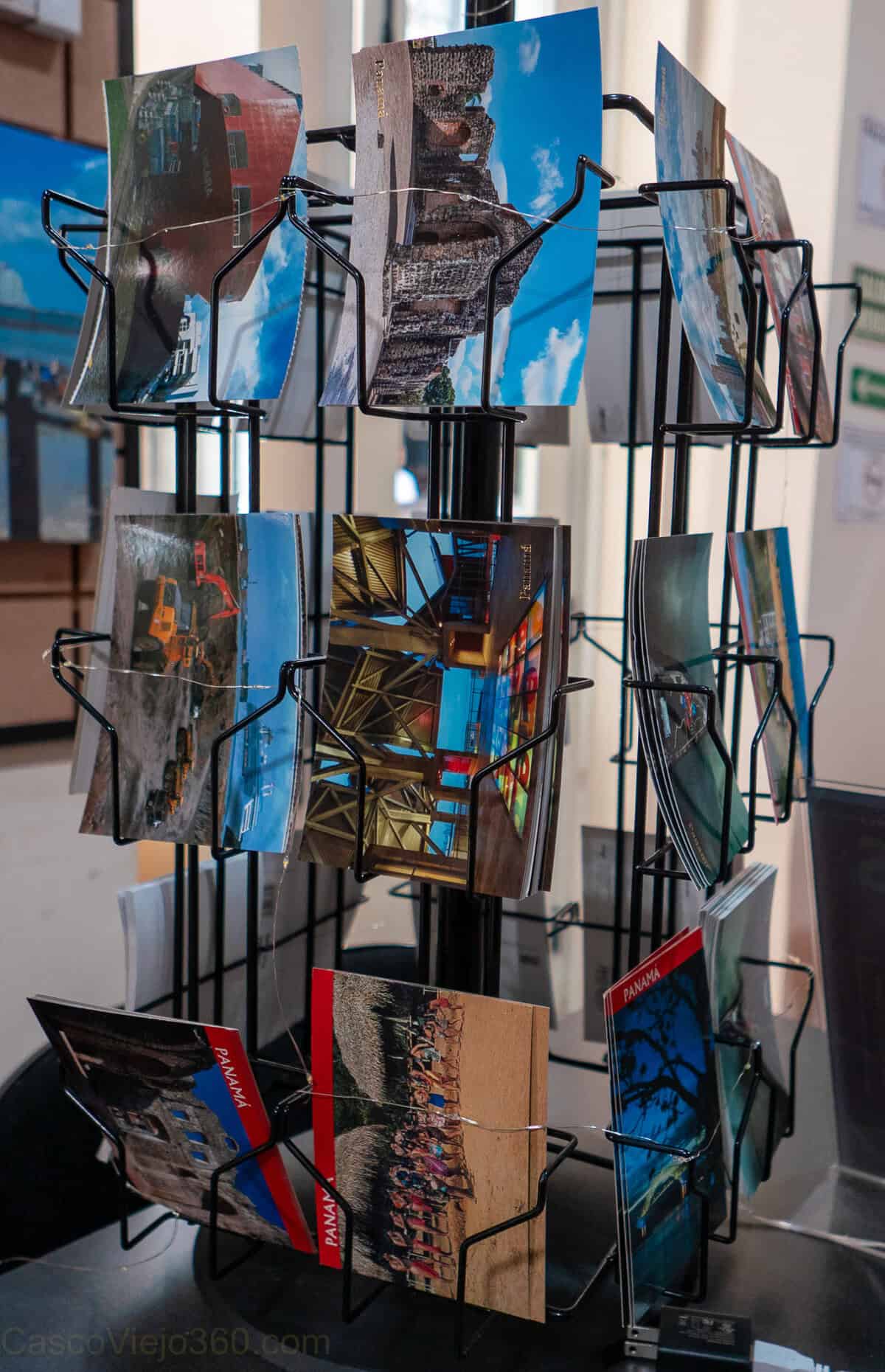 Display of Casco Viejo postcards available for purchase and international mailing at Mail Boxes Etc. Casco Viejo.